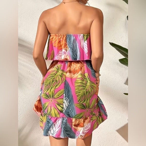 Tropical Print Ruffle Hem Tube Dress - Picture 3 of 3